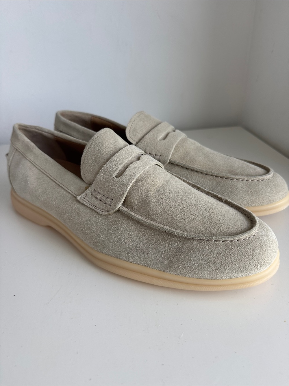 Caporicci Men's Suede Penny Loafers in Sand